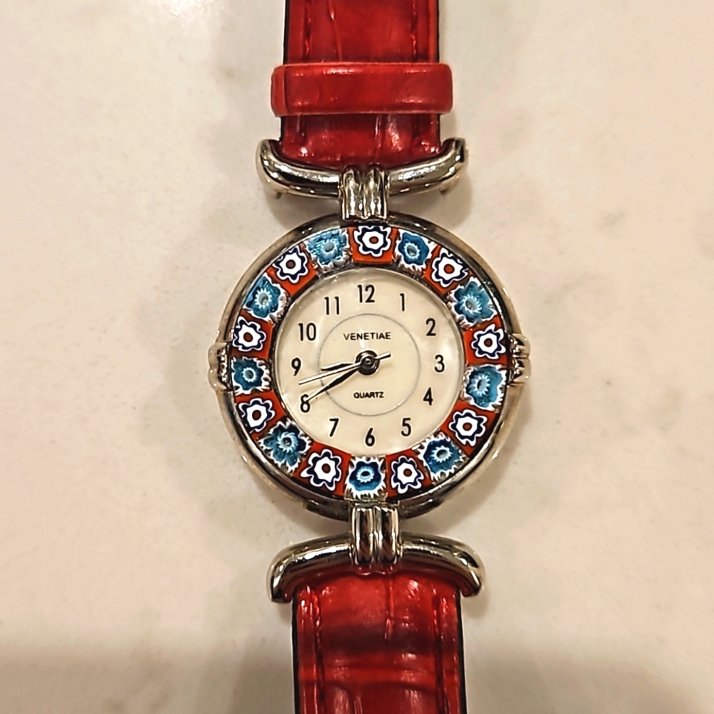 Vintage Murano Glass Venice Watch Italy Ladies Silver Tone Battery Req UNTESTED